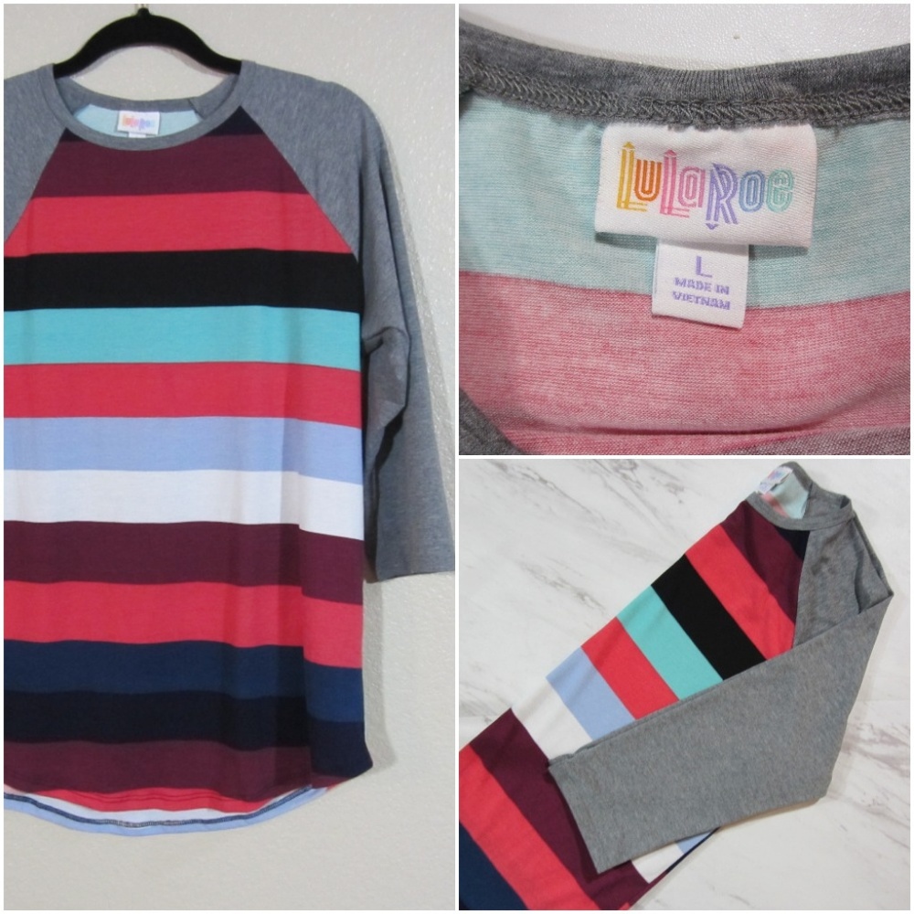LuLaRoe Randy L Large Shirt 3/4 Sleeves Stripes